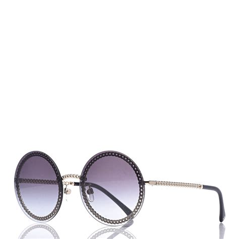 chanel round sunglasses black|Chanel round sunglasses with chain.